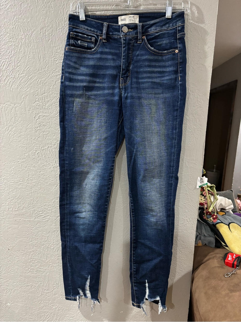 BKE Billie Slim Fit High Rise Ankle Skinny Dark wash distressed denim jeans sz26